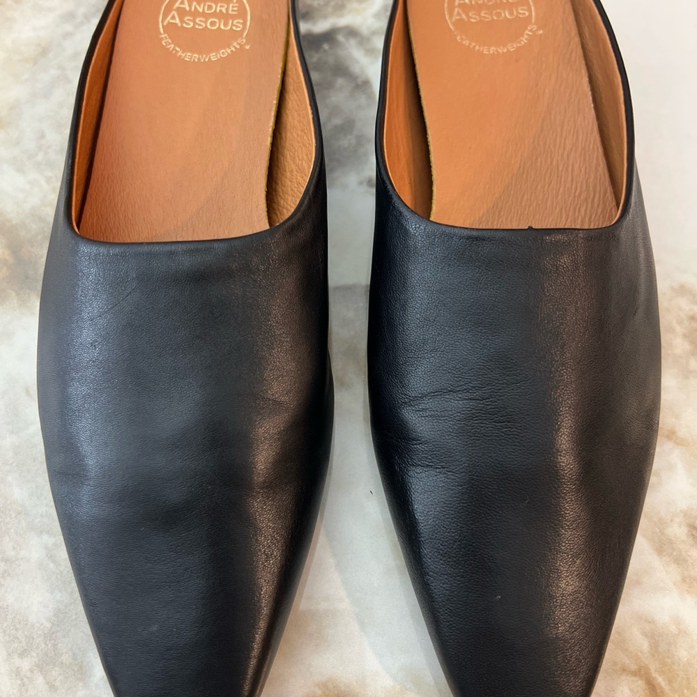 NWOT Andre Assous Black Leather Norma Wedge Mule 9.5